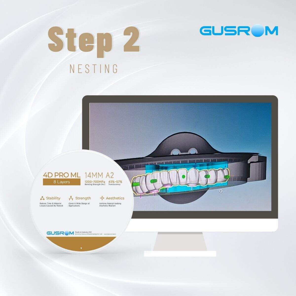 Step 2 Nesting | Tips of making full arch zirconia bridge 