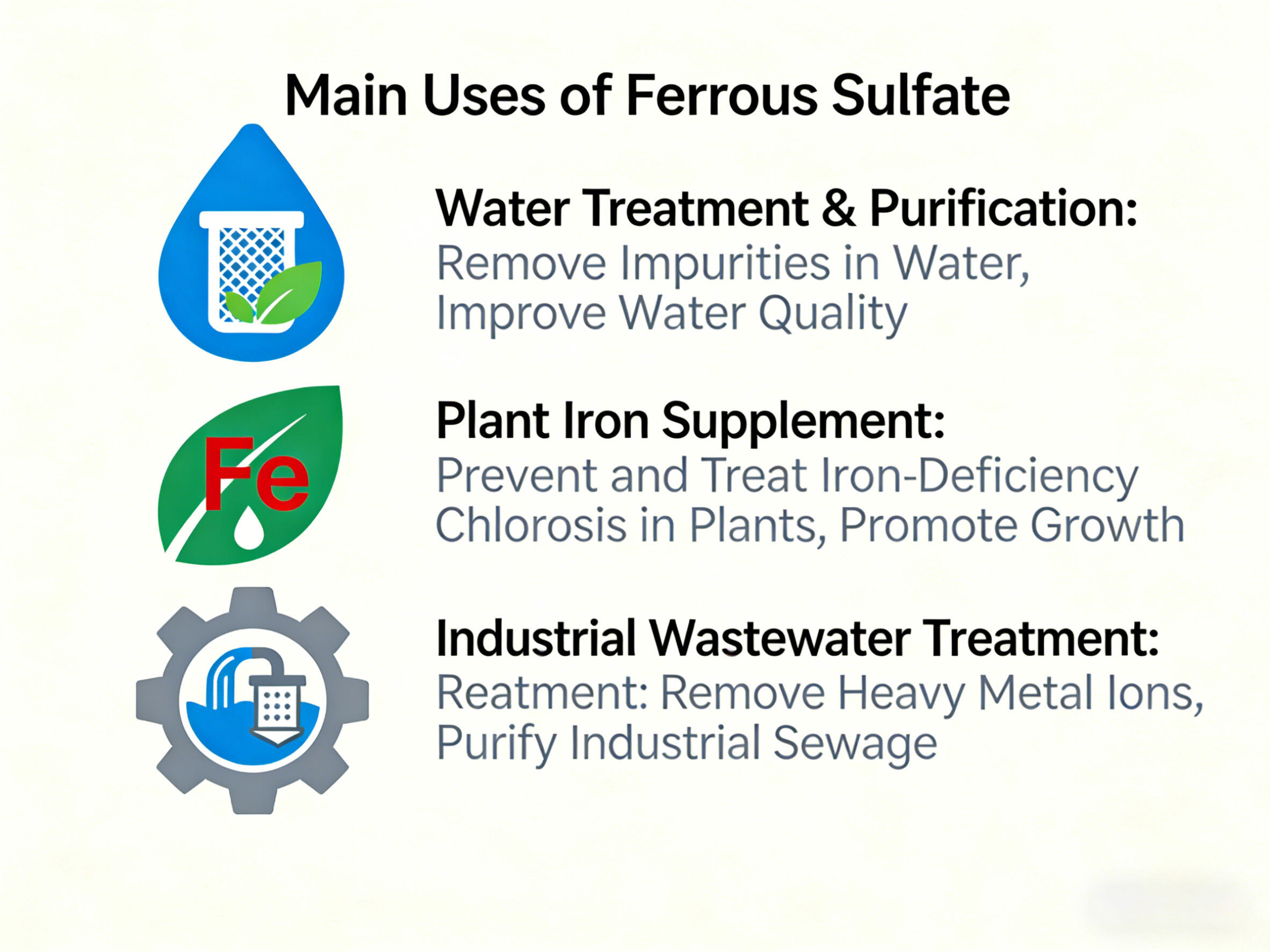 What are the main uses of Ferrous Sulfate?