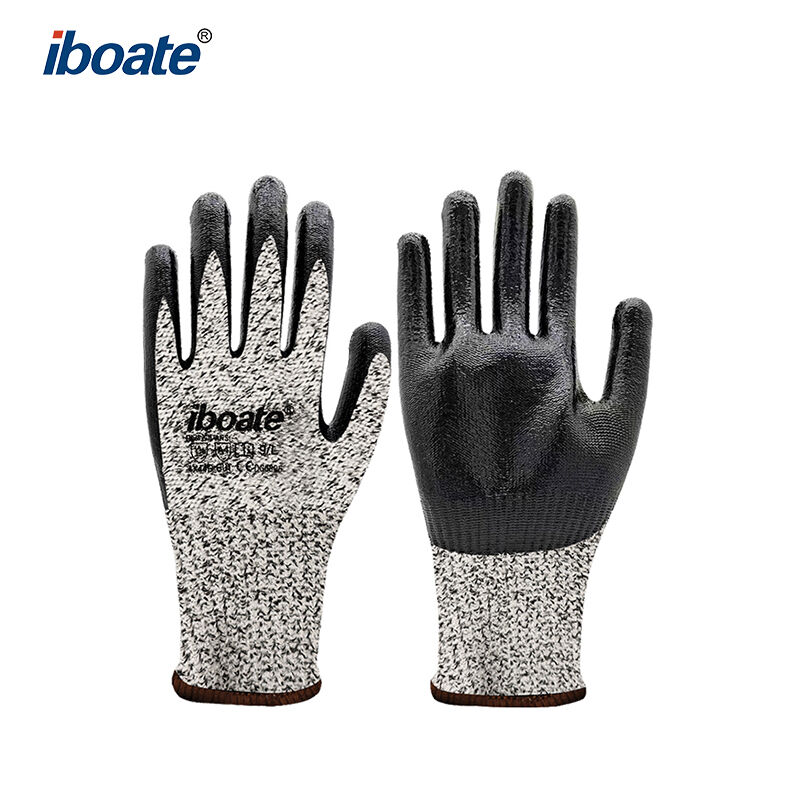 دستکش‌های ضد برش با پوشش نیتریل (iboate-DG0806)، با بافت ۱۳ گیج، ترکیب HPPE، استاندارد EN388 4244D و ANSI A4
