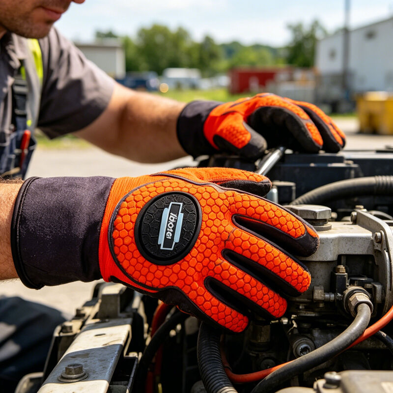 Iboate-0532 Red Oil-Resistant Impact-Protective Work Gloves - Anti-Slip Cut-Resistant Safety Gloves details