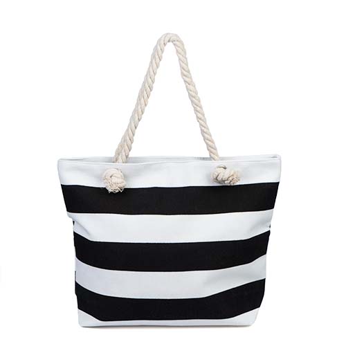 Striped Canvas Tote Bag with Rope Handles