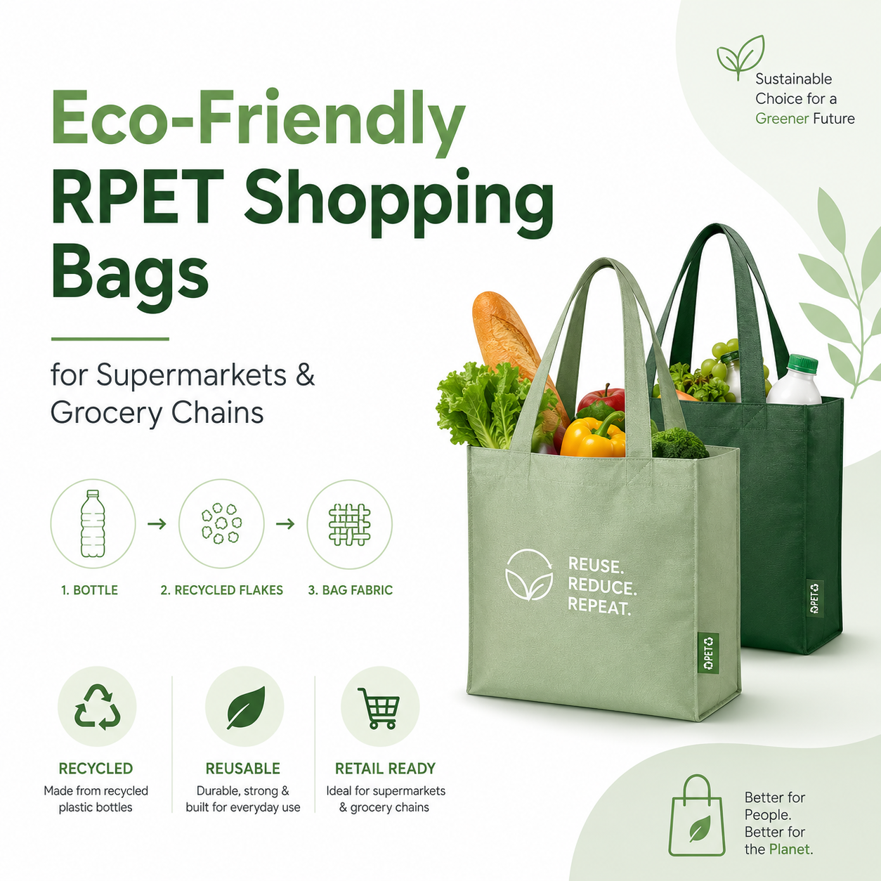 Eco-Friendly RPET Shopping Bags for Supermarkets & Grocery Chains
