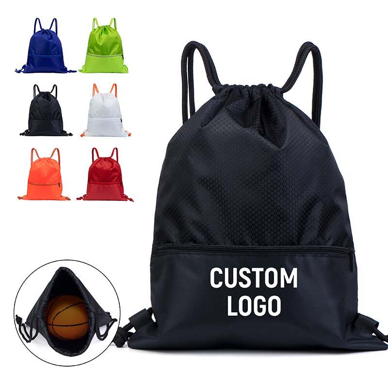 Custom Sports Drawstring Backpack with Front Zipper Pocket