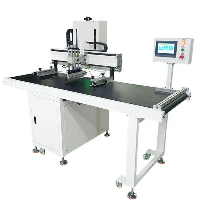Automatische zeefdrukmachine met transportband montagelijn