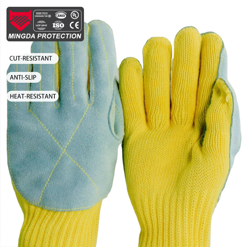 Luva de Costura de Couro de Aramida Anti-Corte Resistente ao Fogo Resistente a Corte Resistente ao Calor Luva de Segurança