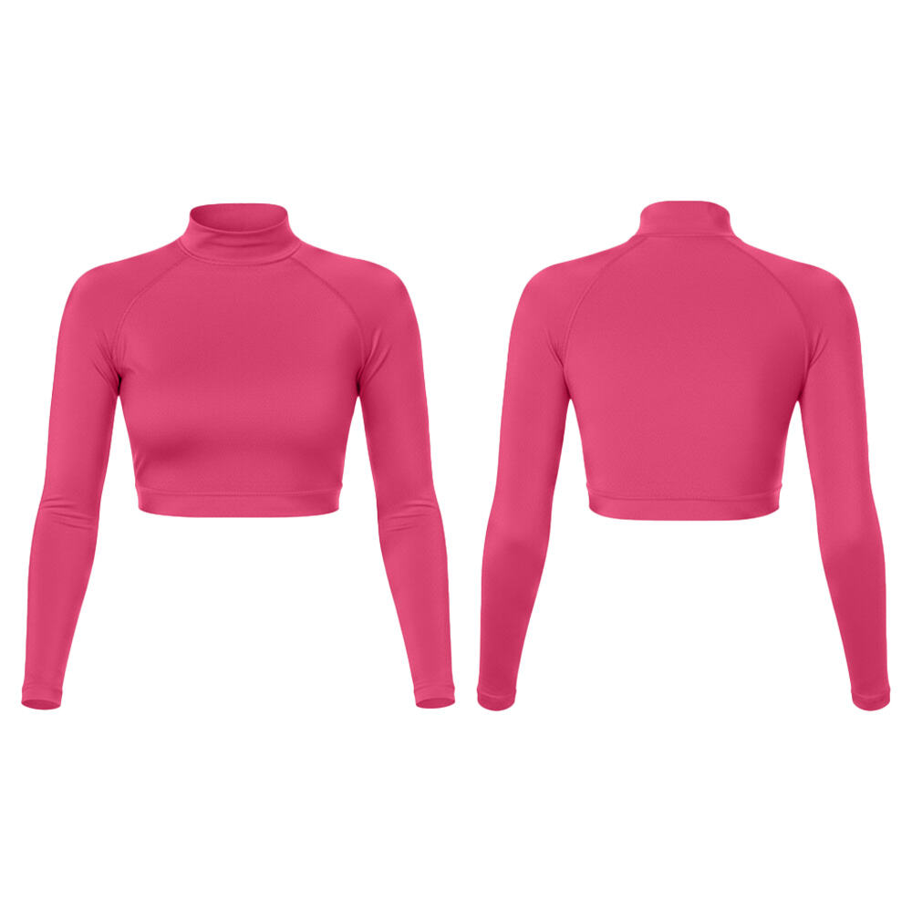 크롭 스타일 UPF 50 래시가드(여성용), 롱슬리브 크루넥, 플랫락 실밥 마감, 수영 래시가드, 맞춤 나일론/스판덱스 수영복 크롭 탑