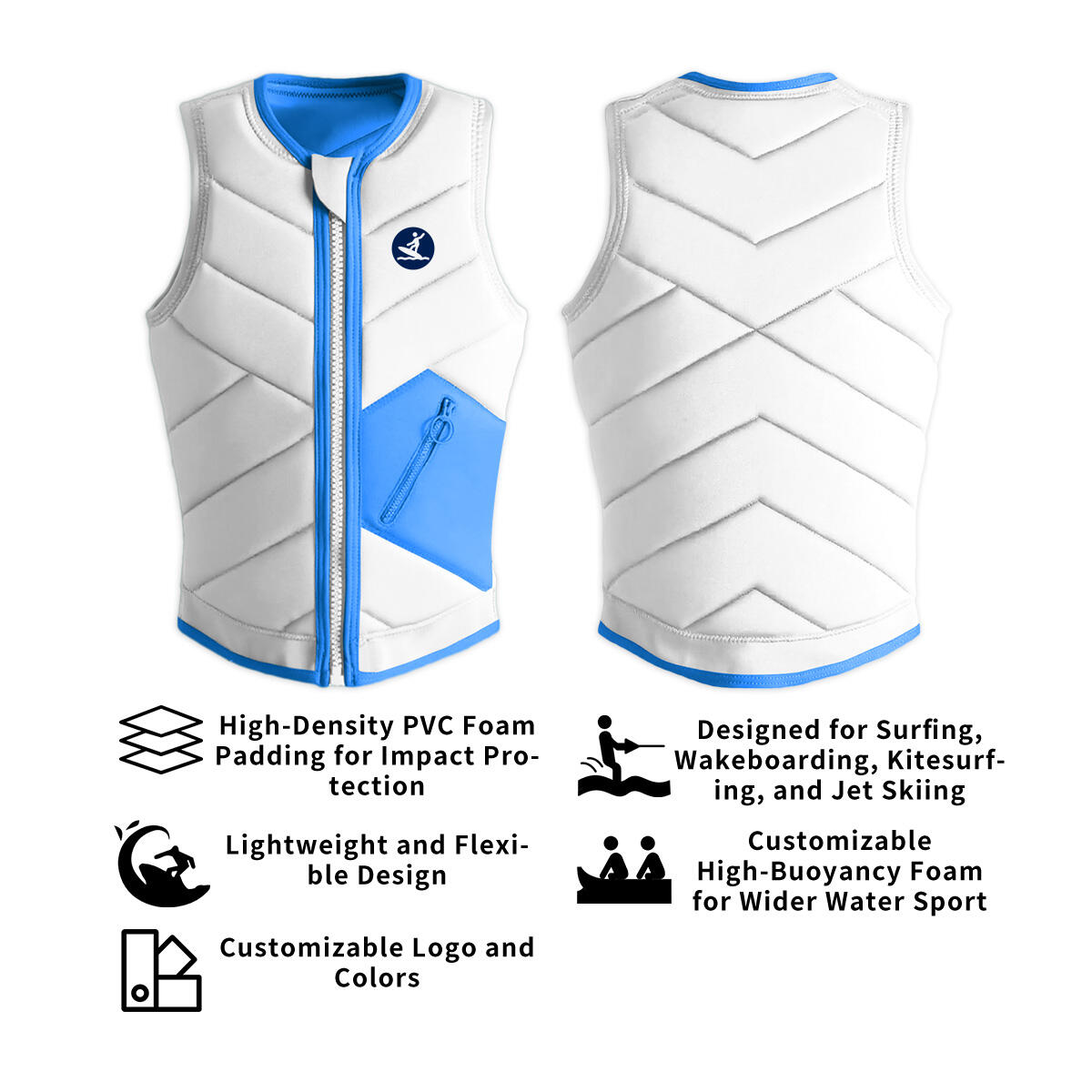 Pasgemaakte Logo Wakeboard Impact Reddingsbaadjie Volwasse Mans Vroue Swem Reddingsbaadjie PVC Skuim Bootvaart Rafting PFD Neopreen Reddingsbaadjie