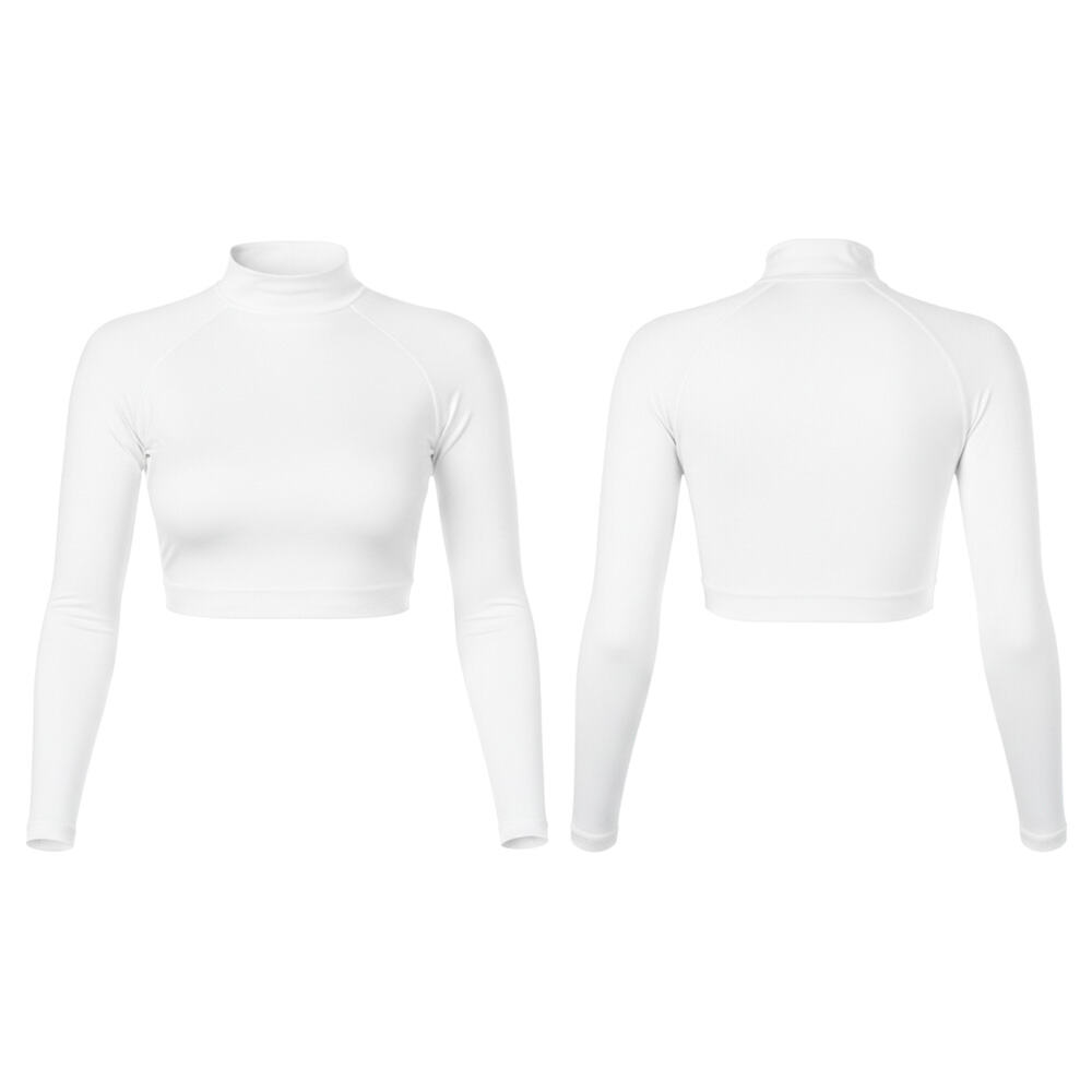 크롭 스타일 UPF 50 래시가드(여성용), 롱슬리브 크루넥, 플랫락 실밥 마감, 수영 래시가드, 맞춤 나일론/스판덱스 수영복 크롭 탑