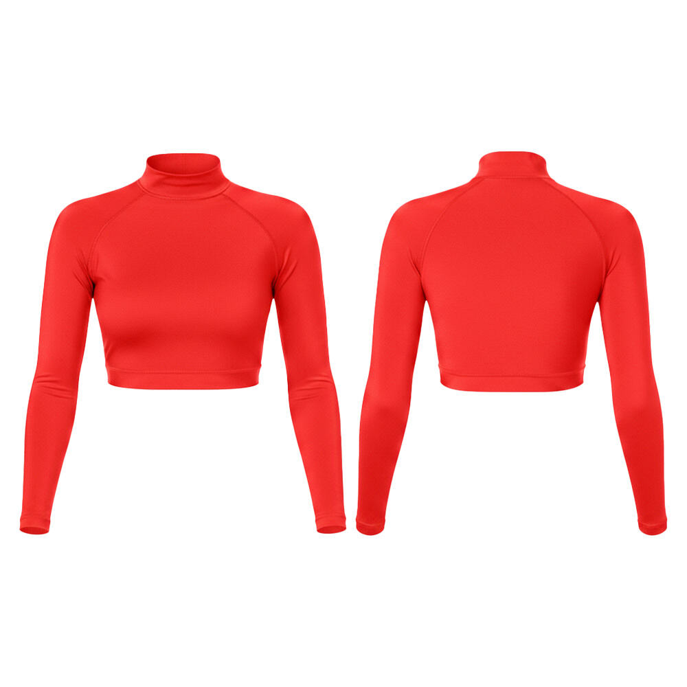 크롭 스타일 UPF 50 래시가드(여성용), 롱슬리브 크루넥, 플랫락 실밥 마감, 수영 래시가드, 맞춤 나일론/스판덱스 수영복 크롭 탑