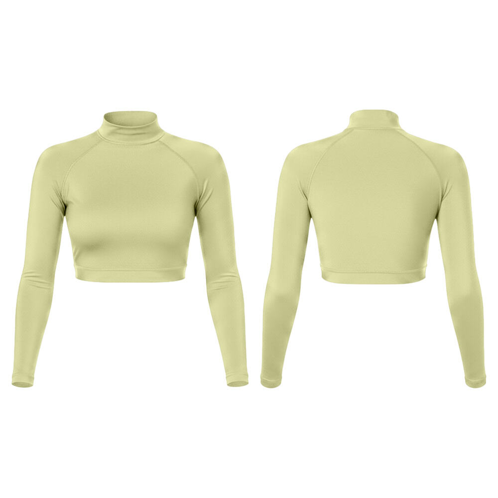 크롭 스타일 UPF 50 래시가드(여성용), 롱슬리브 크루넥, 플랫락 실밥 마감, 수영 래시가드, 맞춤 나일론/스판덱스 수영복 크롭 탑