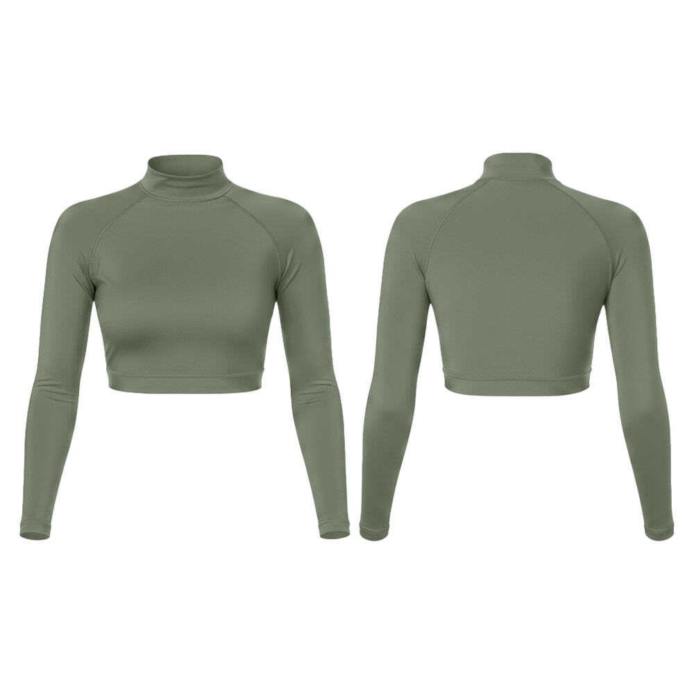 크롭 스타일 UPF 50 래시가드(여성용), 롱슬리브 크루넥, 플랫락 실밥 마감, 수영 래시가드, 맞춤 나일론/스판덱스 수영복 크롭 탑