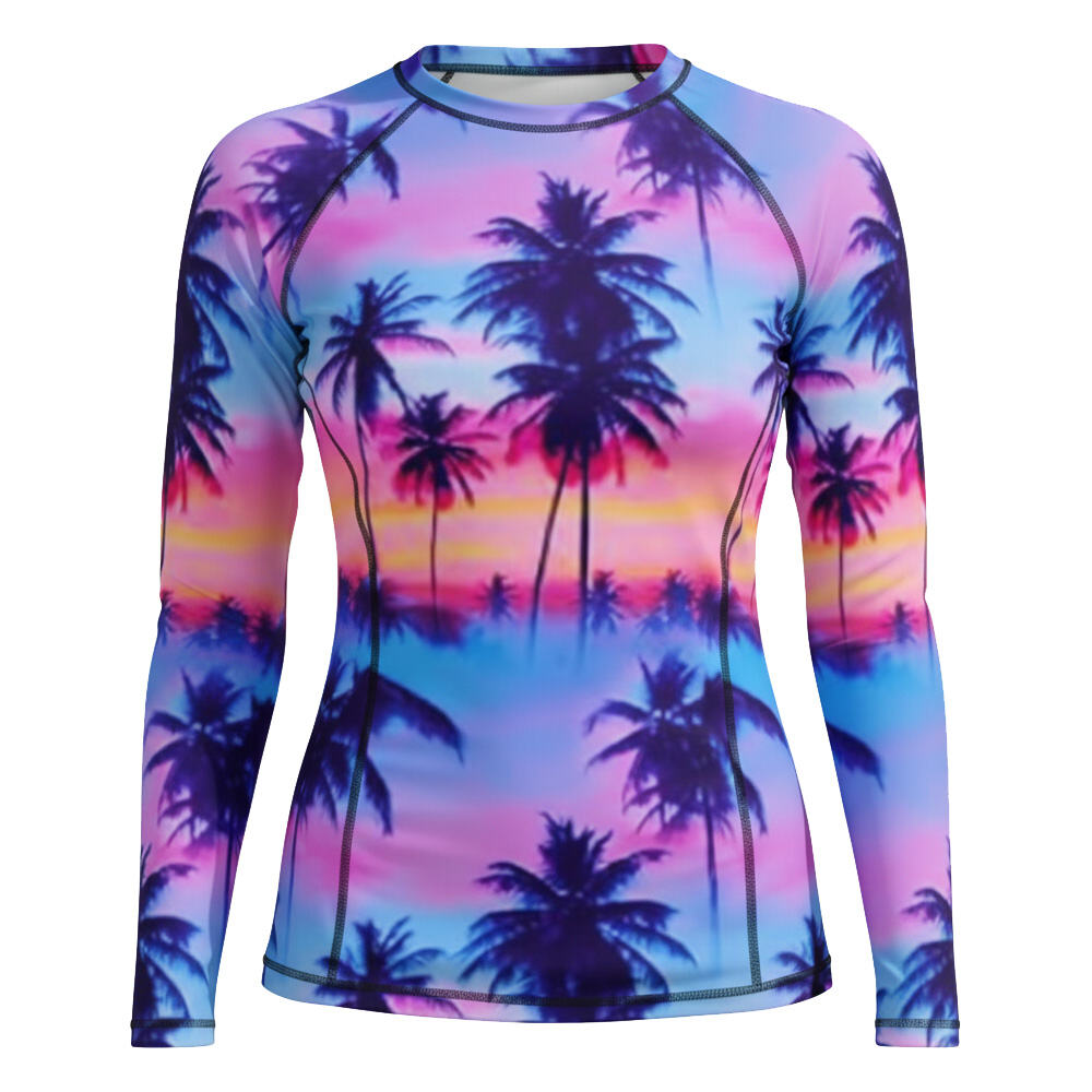 서브리메이션 프린트 여성용 래시가드, UPF 50+ 롱슬리브 래시가드, 맞춤 로고 가능, 자외선 차단 서프 수영복 탑