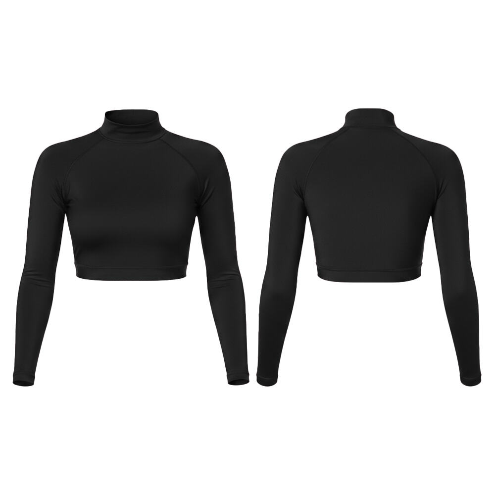 크롭 스타일 UPF 50 래시가드(여성용), 롱슬리브 크루넥, 플랫락 실밥 마감, 수영 래시가드, 맞춤 나일론/스판덱스 수영복 크롭 탑