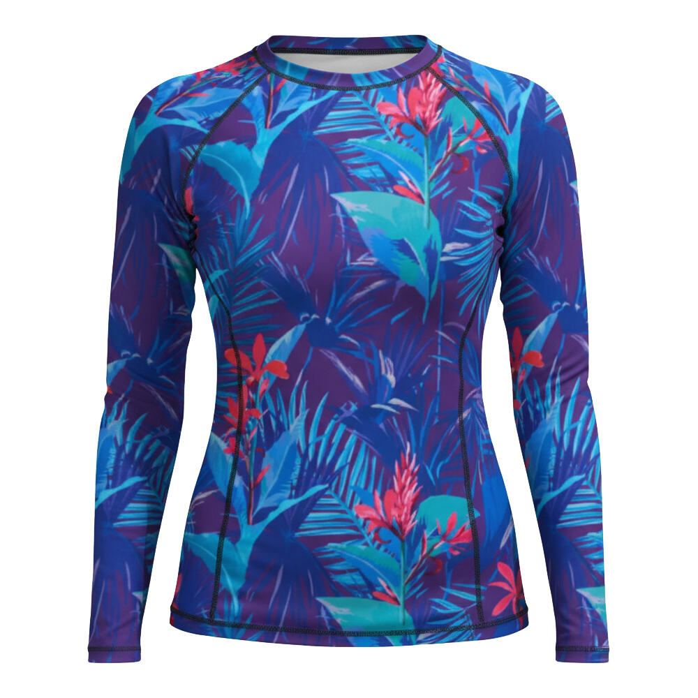 서브리메이션 프린트 여성용 래시가드, UPF 50+ 롱슬리브 래시가드, 맞춤 로고 가능, 자외선 차단 서프 수영복 탑