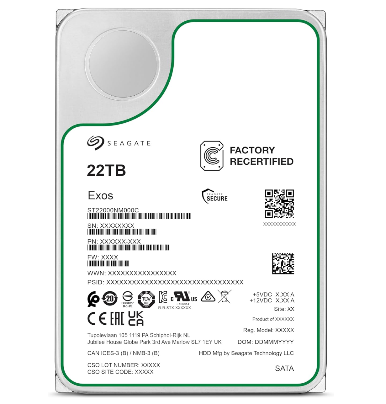 ST22000NM000C Seagate Exos Enterprise Hard Drive ST22000NM000C – 22TB High-Capacity Storage with 7200 RPM Speed, 512MB Cache & SATA 6Gb/s Interface for Data Center Servers