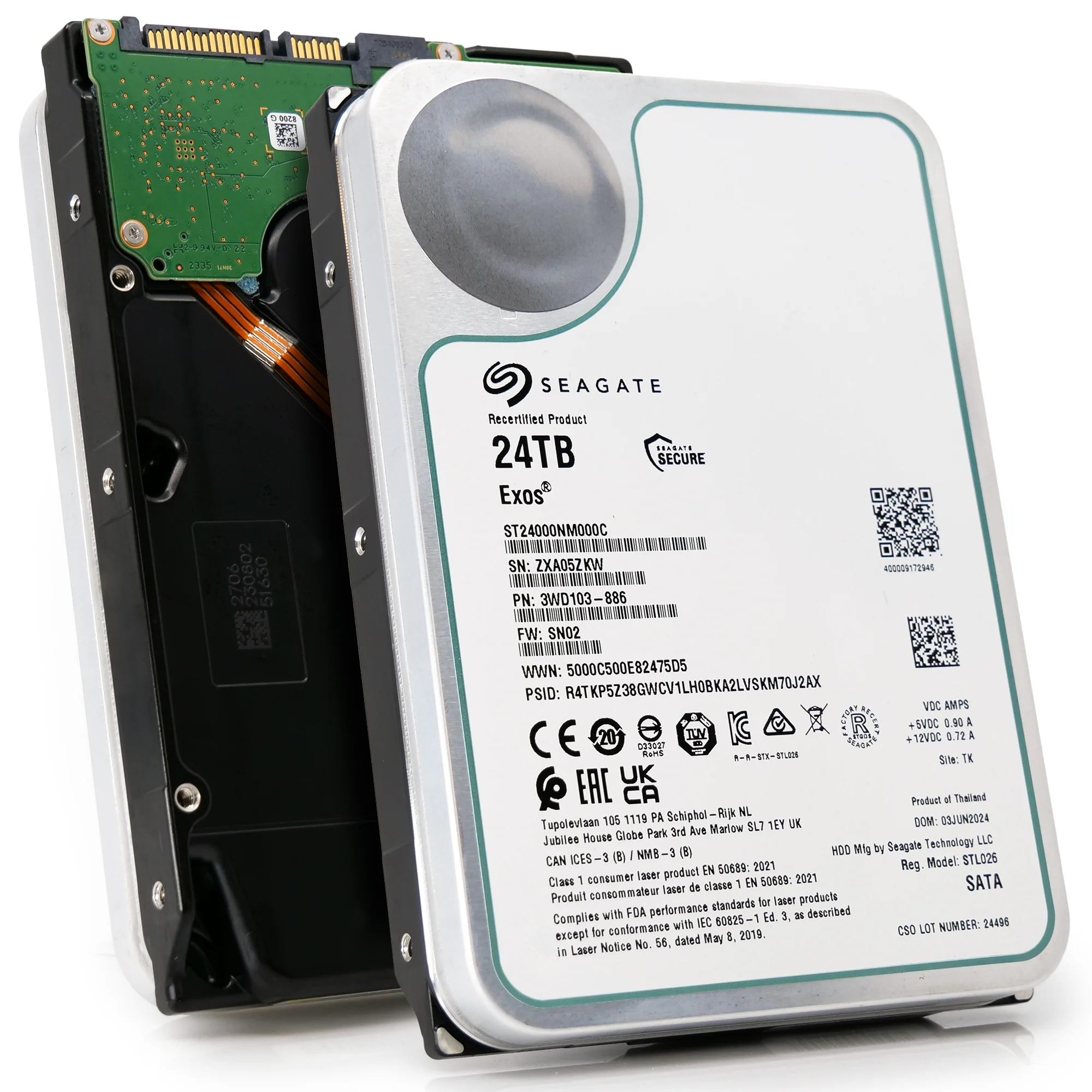 ST24000NM000C Seagate Exos X24 Enterprise HDD ST24000NM000C – 24TB High-Capacity Storage Solution with 7200 RPM Rotational Speed, 512MB Cache & SATA 6Gb/s Interface for Mission-Critical Data Centers