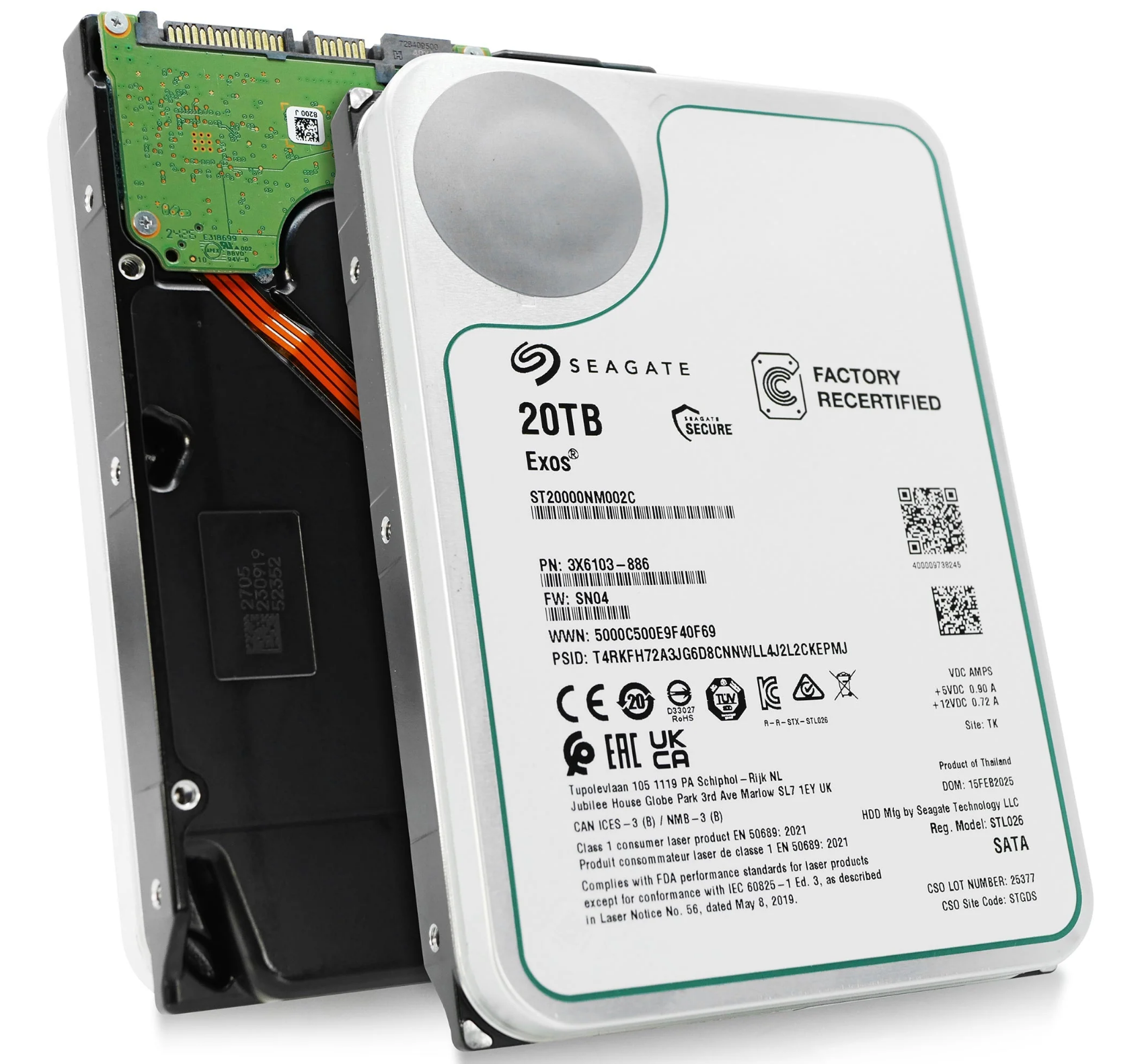 ST20000NM002C Seagate Exos X20 ST20000NM002C 20TB 7200RPM 256MB Cache SATA 6Gb/s 3.5-inch Internal Hard Drive