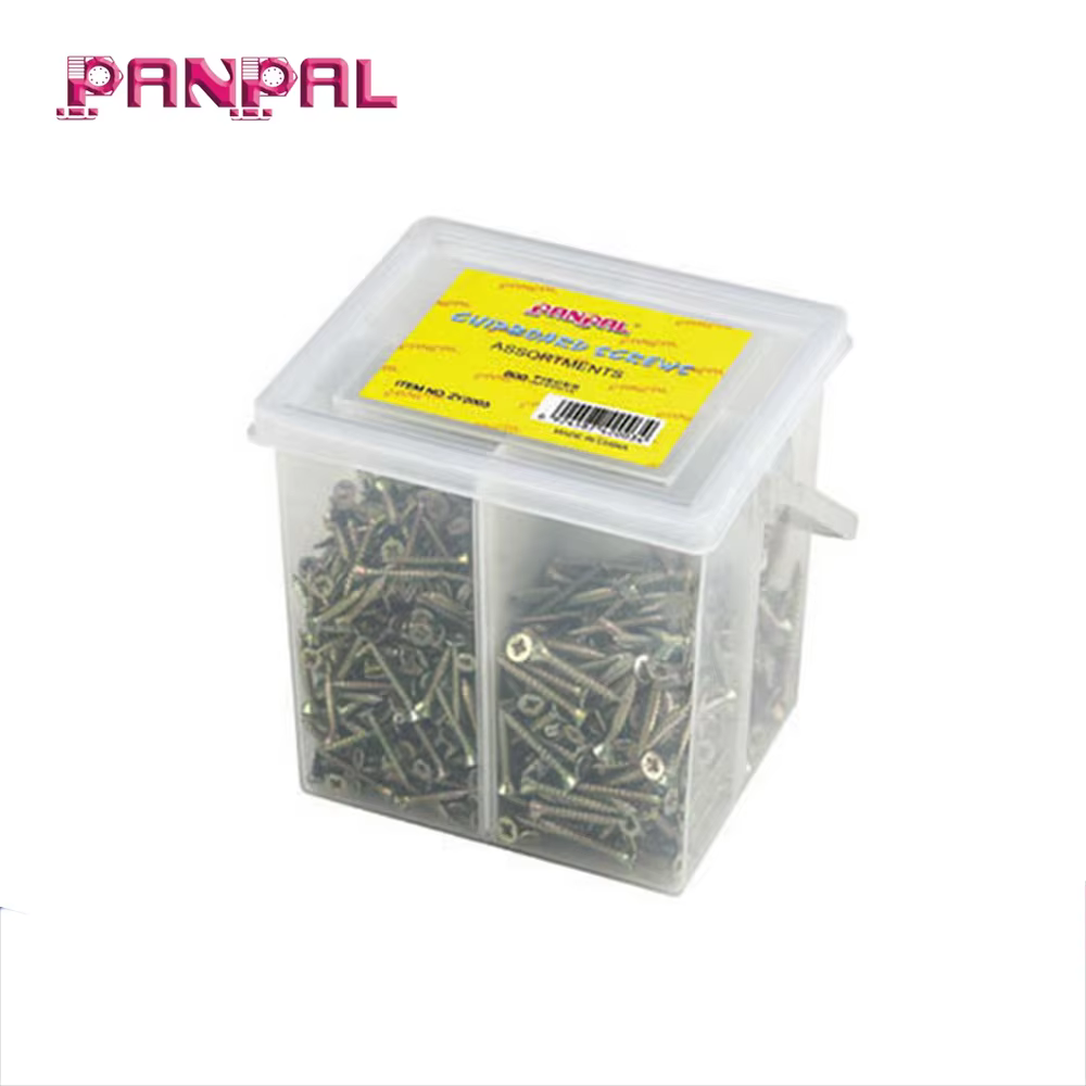 Low price 800pcs assorted sizes iron yellow zinc plated chipboard screws factory
