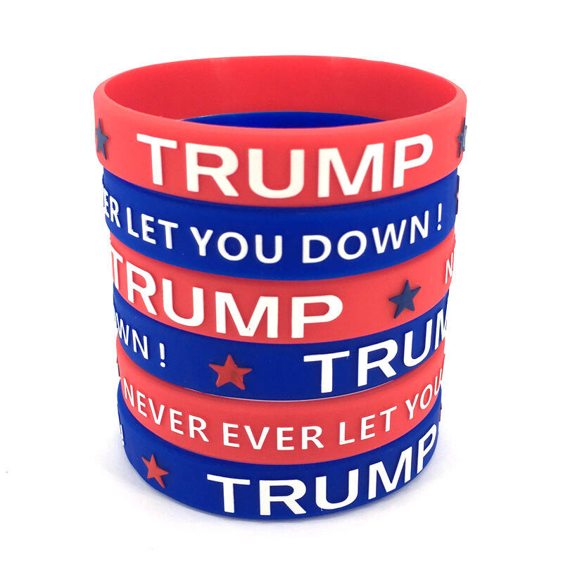 Custom Trump Bracelet Euramerican Style Custom Promotional Print Logo Silicone Wristband Bracelet Rubbery Night Glow Bracelet