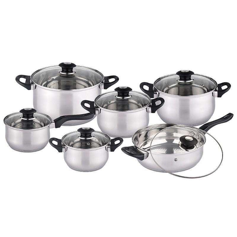 12pcs pot sets with black handle(glass lid)