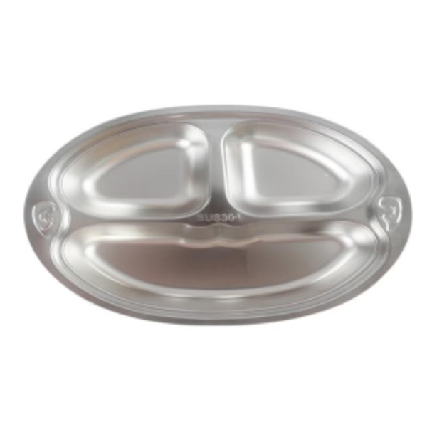 Oval stainless steel compartmentalized dinner plate