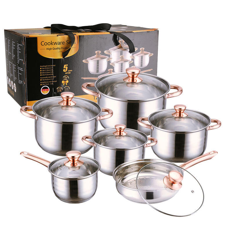 12pcs pot sets with rose gold handle