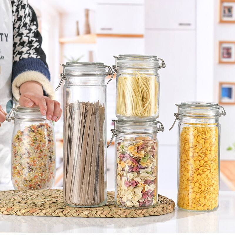 Barattoli di Vetro con Cerniera Transparent per Cucina, contenitori di vetro lock and lock per Conservazione Alimentare adatta per Kimchi e Altre Conserve
