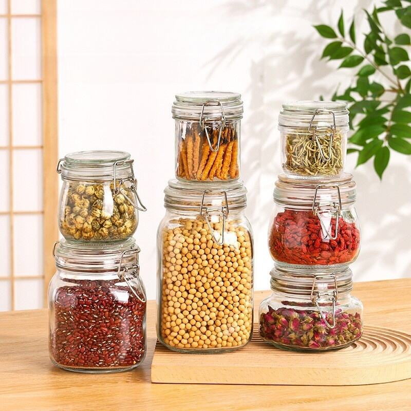Barattoli di Vetro con Cerniera Transparent per Cucina, contenitori di vetro lock and lock per Conservazione Alimentare adatta per Kimchi e Altre Conserve