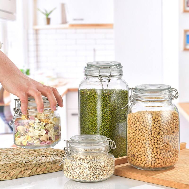 Barattoli di Vetro con Cerniera Transparent per Cucina, contenitori di vetro lock and lock per Conservazione Alimentare adatta per Kimchi e Altre Conserve