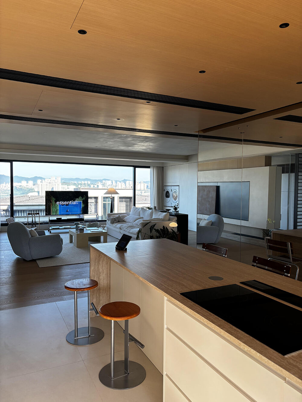 Minimalist Whole House Custom Furniture with Neutral Tones, Natural Wood Accents, and Seamless Space Integration for a Modern Home