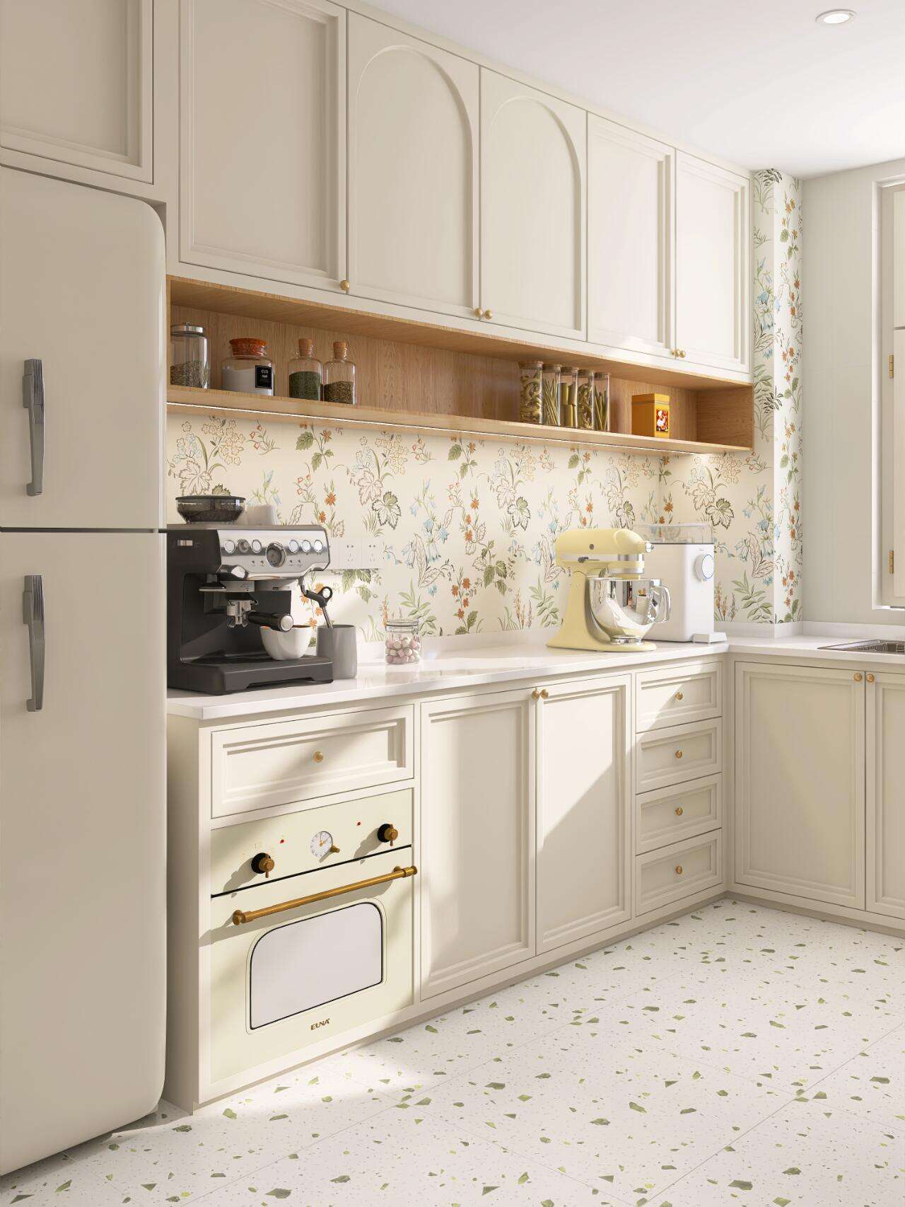 Conjunto de Armarios de Cocina Estilo Vintage en Crema