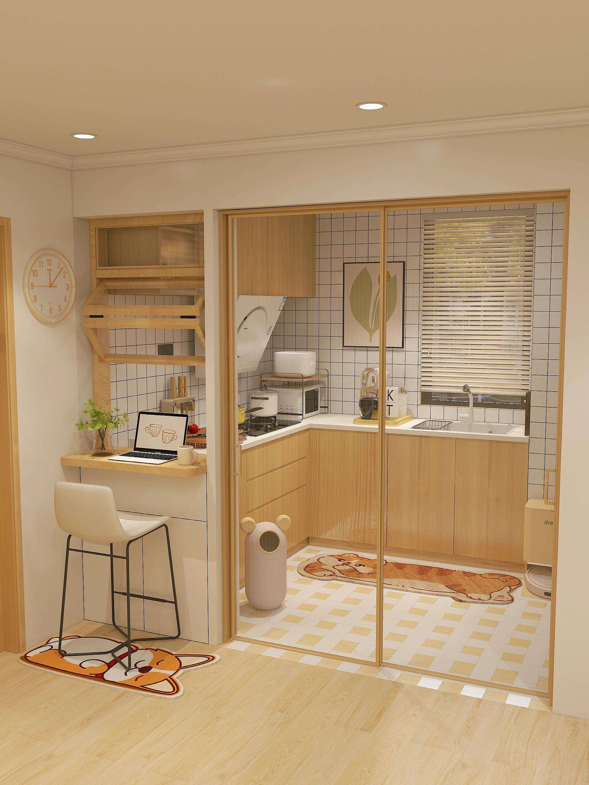Nordic - Style Kitchen Cabinets with Light Wood Finish, Minimalist Design, and Ample Storage for a Cozy Home Cooking Space