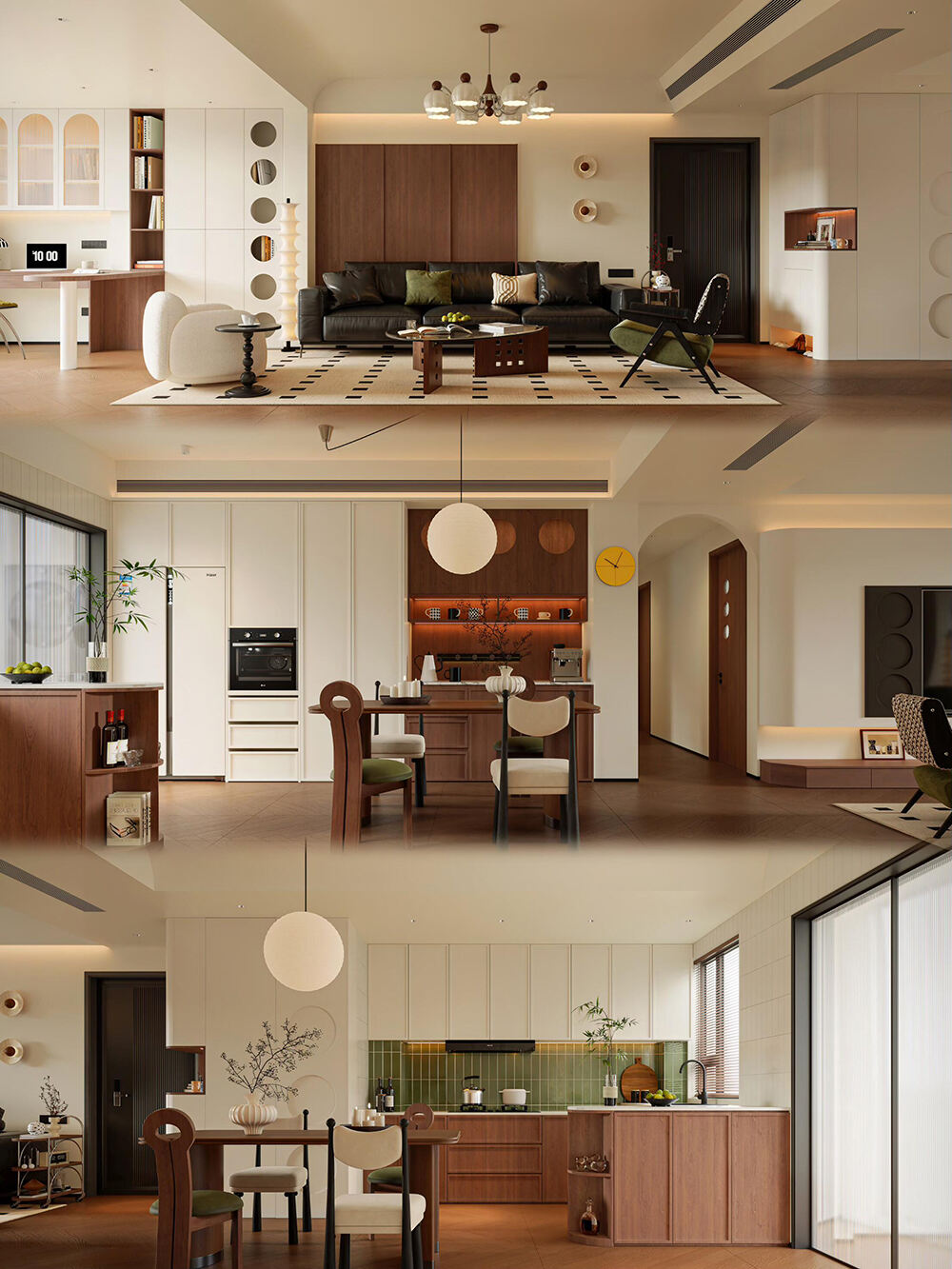 Vintage - Modern Whole House Custom Furniture with Warm Wood Tones, Playful Shapes, and Seamless Integration for a Cozy Home Space