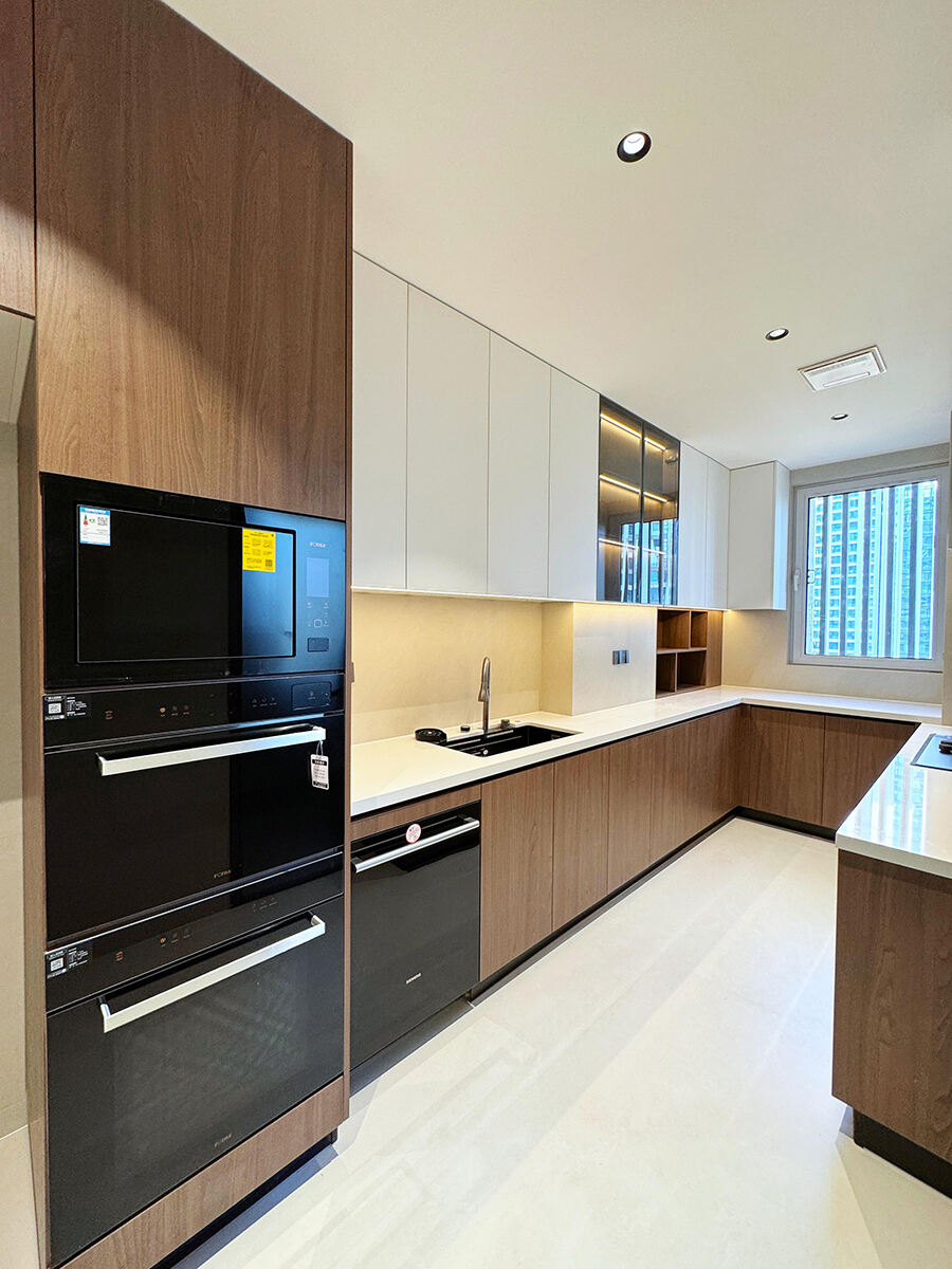 Modern Two - Tone Kitchen Cabinet Set with Glass Accents