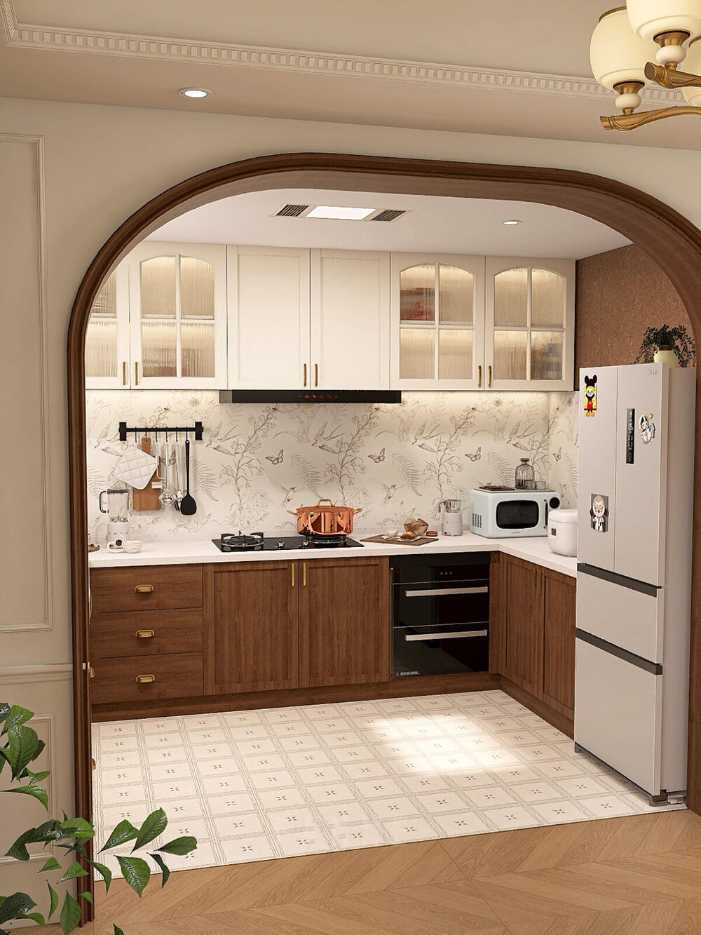Wood Grain Kitchen Cabinets with Classic Color Matching, High - quality Materials, and Practical Design for Cozy Home Cooking Spaces