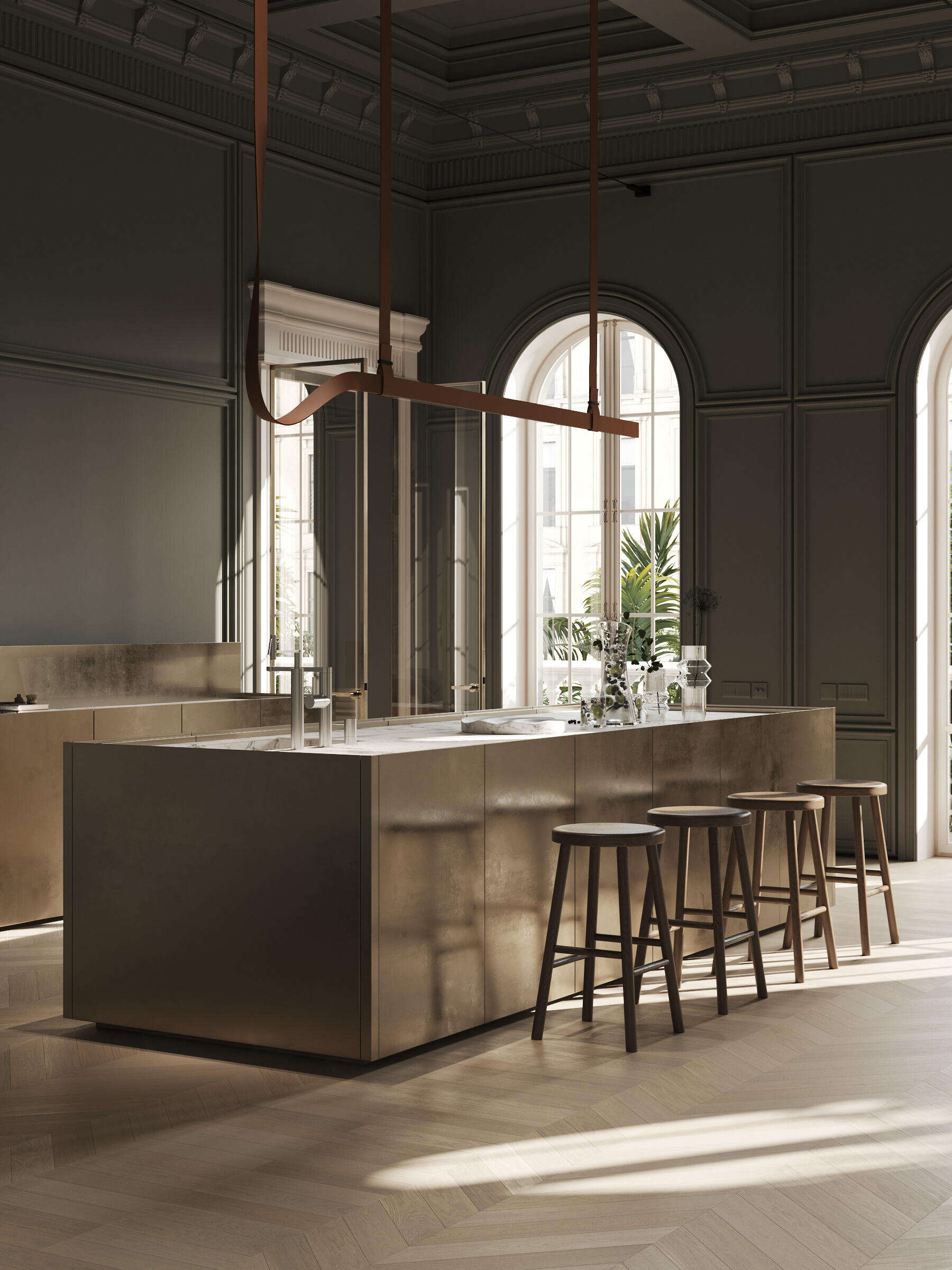 Stainless Steel Kitchen Cabinets with Metallic Finish, Sleek Structure, and Versatile Shapes for Luxurious Home Kitchen Spaces