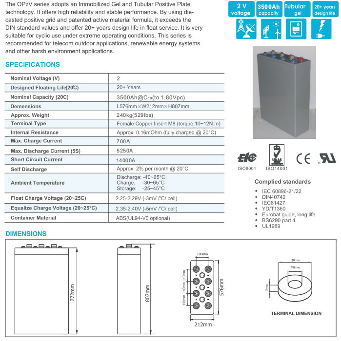 opzv2 3500 2v tubular gel series vrla battery-2