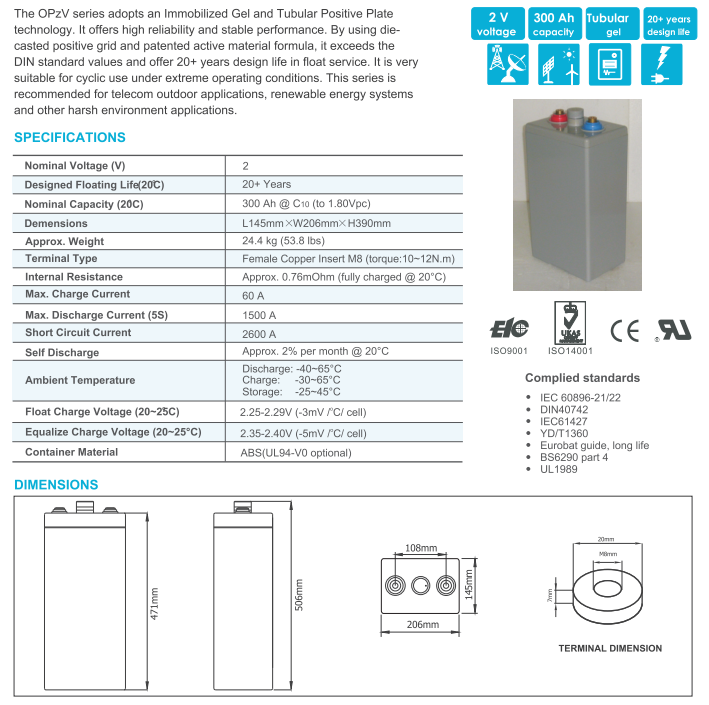 opzv2 300 2v tubular gel series vrla battery-2
