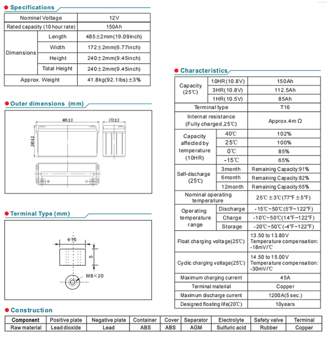 np150 12 12v150ah lead acid battery-2