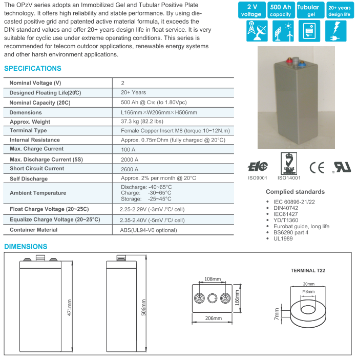 opzv2 500 2v tubular gel series vrla battery-2
