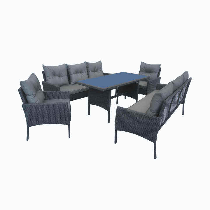 Leisure Life Outdoor Garten Wicker Rattan Möbel Esszimmertisch Set 7 Stühle
