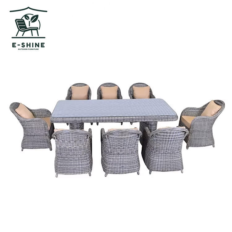 Modernes Außenesszimmerstuhlset Rattan/Wicker mit Holz-Plastik-Tek-Metall PE-Seil für Hofwohnung Esszimmermöbel
