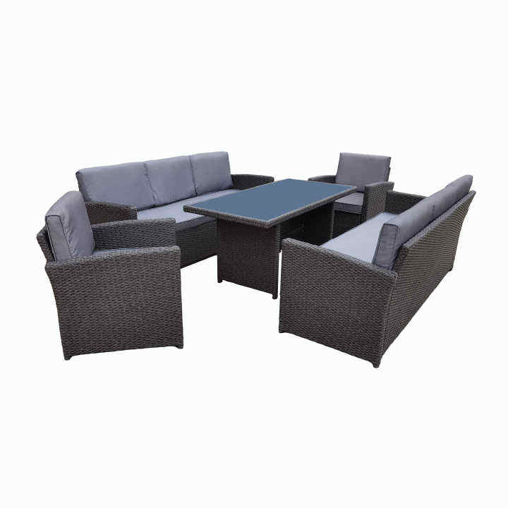 Leisure Life Modern Außengarten Rattan-Essenssets Esszimmertisch Set 7 Personen