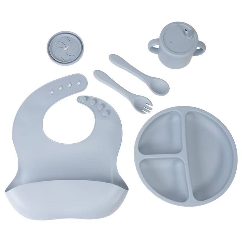 Hot selling bpa free kid other tableware set silicone bowl suction snacks cup straw plate bibs products baby feeding set