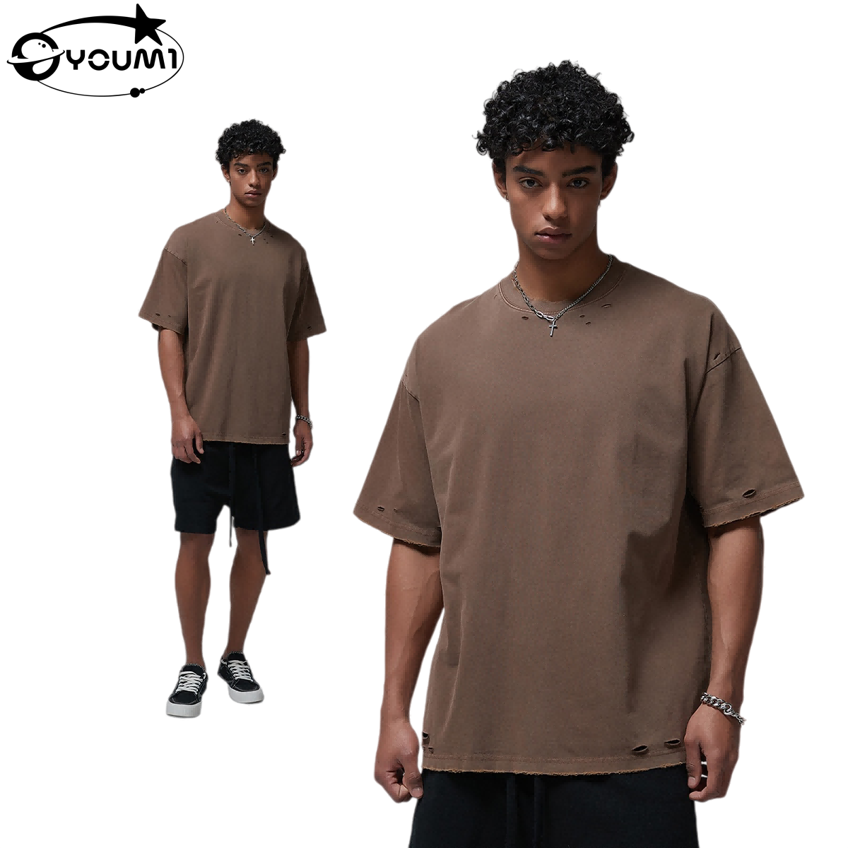Ljeto 275G Vintage Isprana Muška T-shirt Streetwear Crewneck Tee
