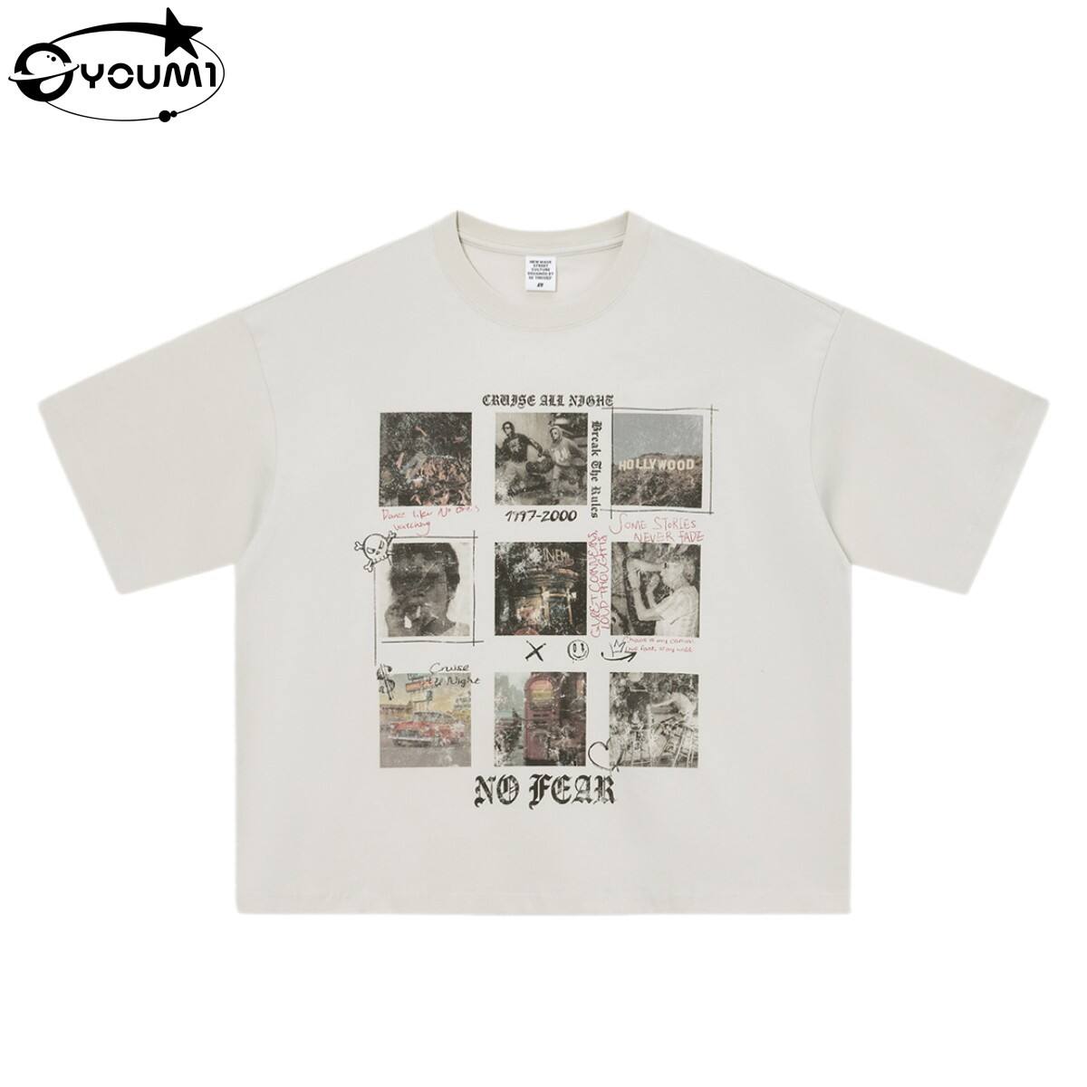 Youmi DTG Pamuk T-shirt Velikog veličine Teška Streetwear Tshirt Y2K