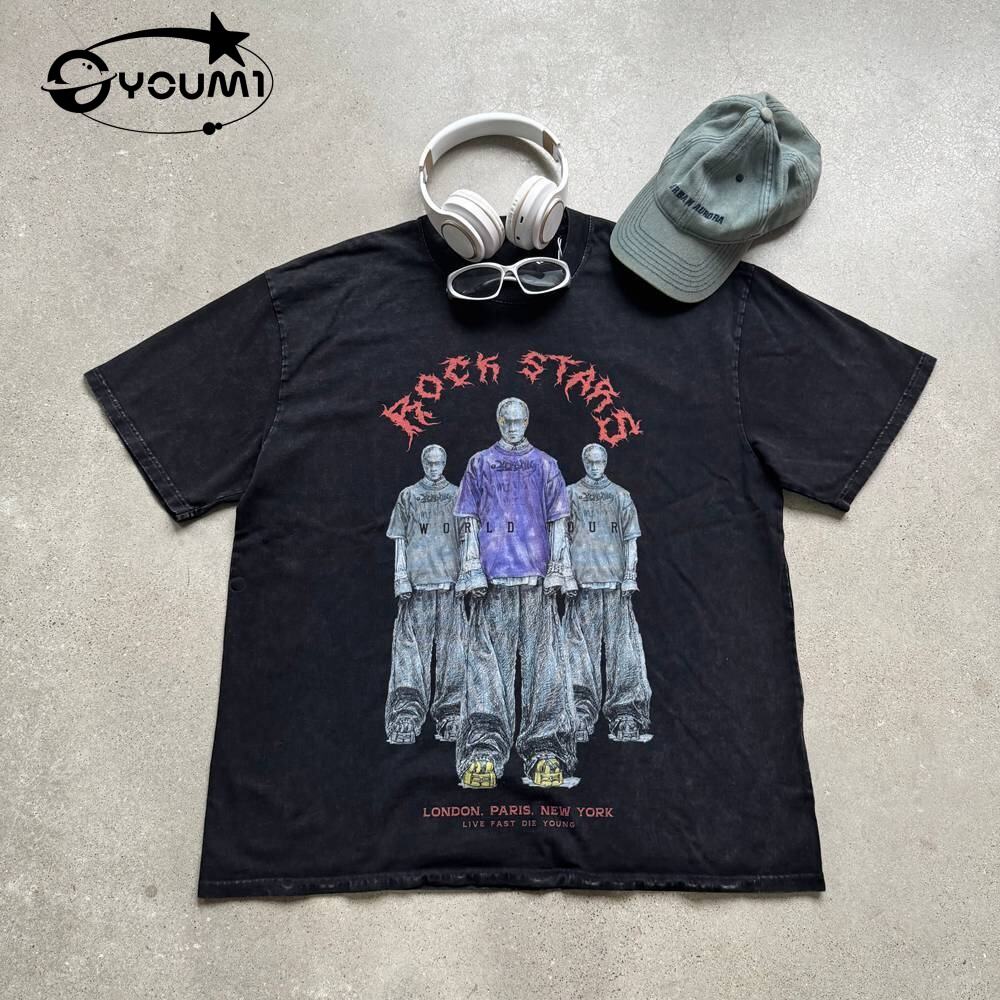 Youmi 260G Vintage Acid Wash majica Hip HOP Streetwear