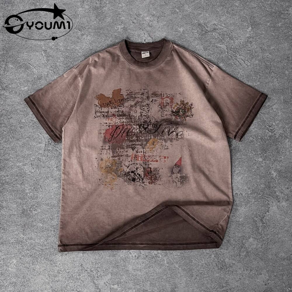Youmi DTG Vintage Sunce izblijedjela majica Hip HOP Streetwear