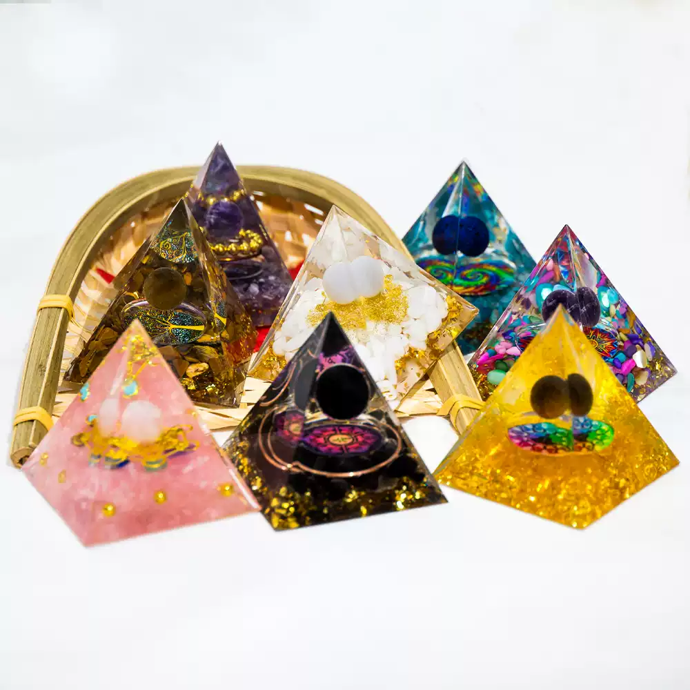 Natural Crystal Ball Resin Drip Pyramid