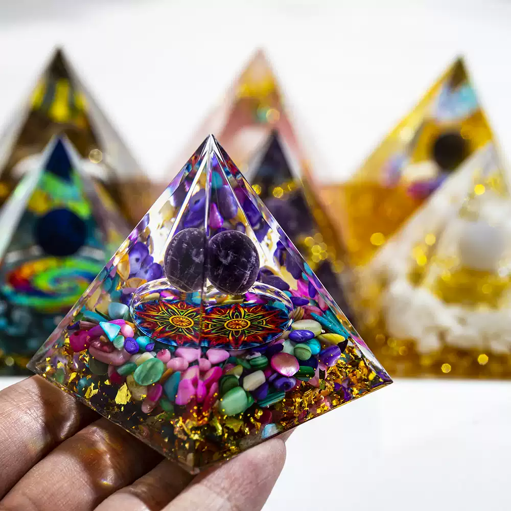 Natural Crystal Ball Resin Drip Pyramid